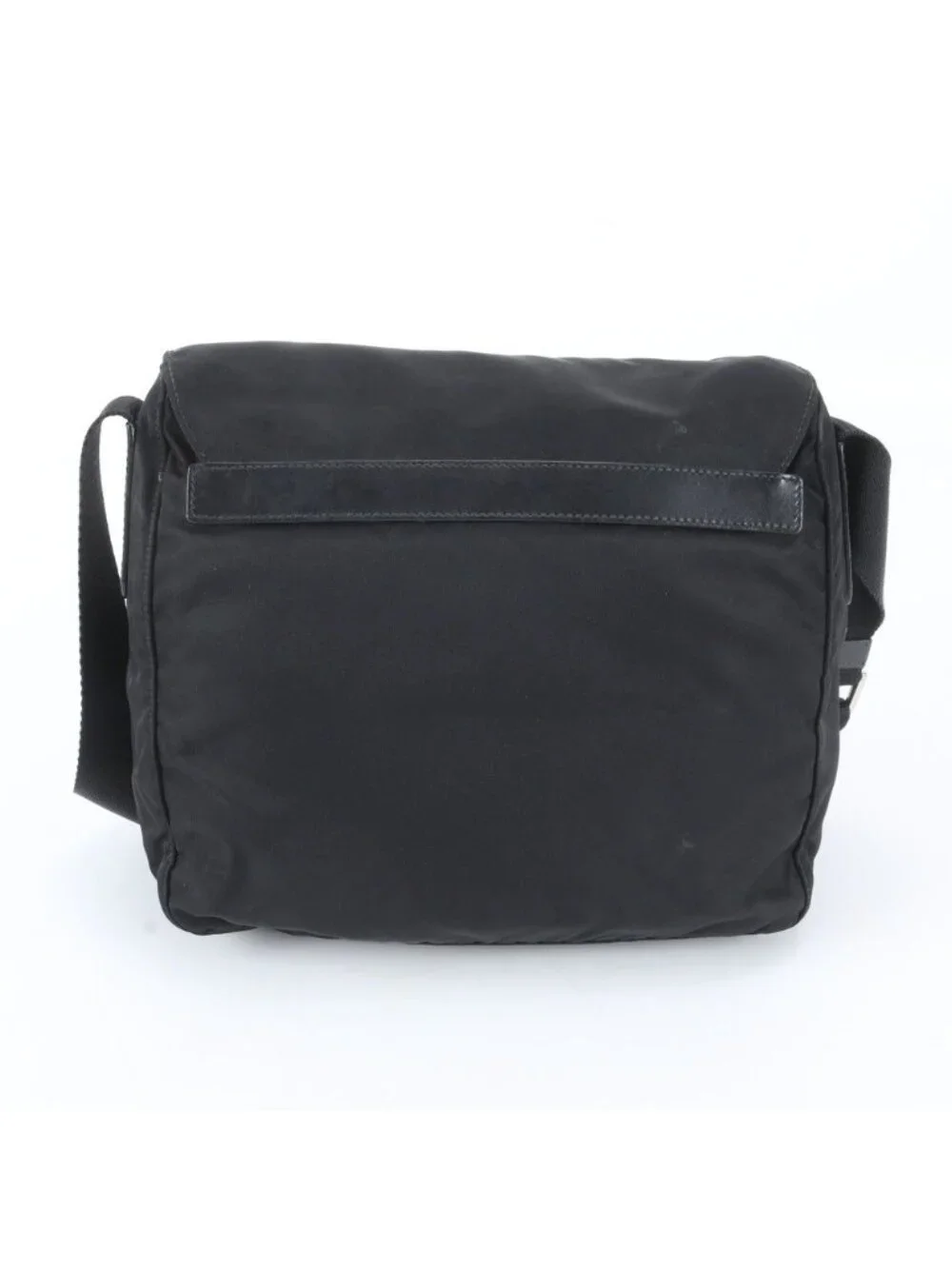 Prada Tessuto Nylon Triangle Logo Leather Shoulder Bag Crossbody Messenger Black